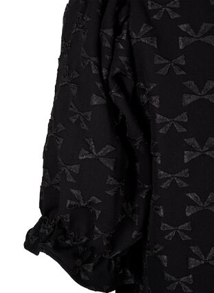 Zizzifashion Short-sleeved jacquard blouse with bows, Black W. Bow, Packshot image number 3