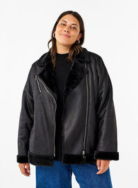 Faux leather pilot jacket, Black, Model