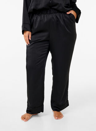 Zizzifashion Satin pyjamas pants with elasticated waistband, Black, Model image number 2