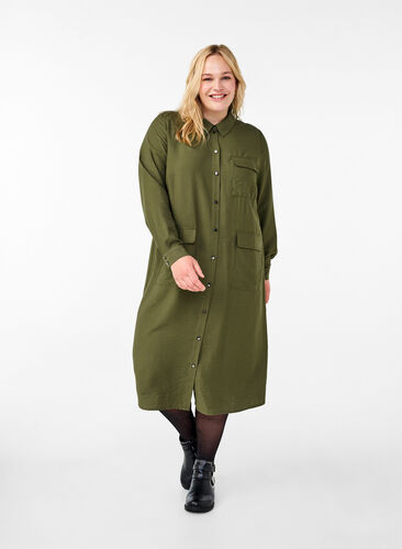 Zizzifashion Shirt dress with pockets, Winter Moss, Model image number 0