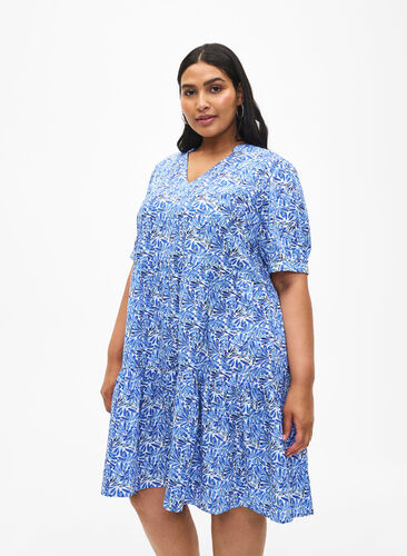 Zizzifashion FLASH - Printed A-line dress, White Blue AOP, Model image number 0