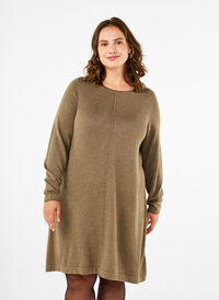 Knitted dress in cotton-viscose blend, Dusky Green, Model