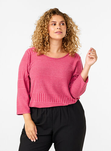 Zizzifashion Blouse with 3/4 sleeves and striped pattern, Malaga Mel., Model image number 0