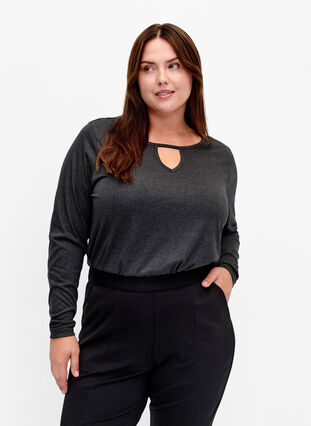 Zizzifashion Melange blouse with long sleeves, Black Mel. , Model image number 0