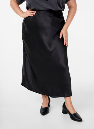 Zizzifashion Long satin skirt, Black, Model image number 2