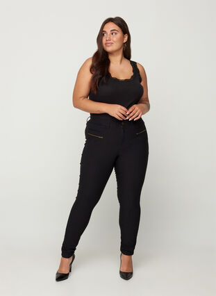 Zizzifashion Tight-fitting trousers with zip details, Black, Model image number 4