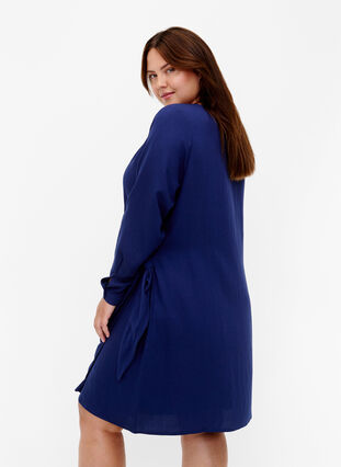 Zizzifashion Long sleeve viscose dress with a wrap look, Medieval Blue, Model image number 1