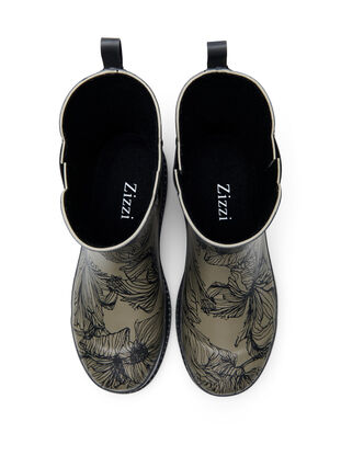 Zizzifashion Short wide fit rubber boots with print, Dusty Olive Flower, Packshot image number 2