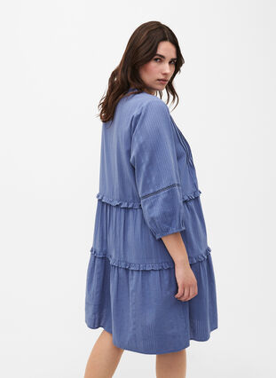 Zizzifashion 3/4 sleeve cotton dress with ruffles, Moonlight Blue, Model image number 1