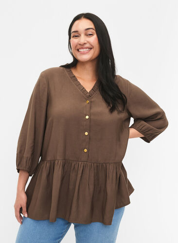 Zizzifashion Viscose blouse with buttons and 3/4 sleeves, Morel, Model image number 0