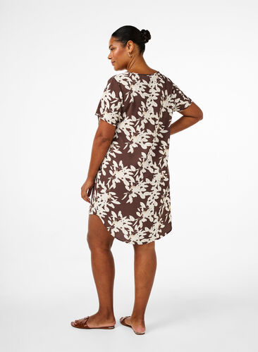 Zizzifashion Dress with print and short sleeves, Ch.M.An.Wh.Fl.AOP, Model image number 1