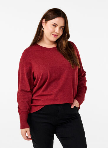 Zizzifashion FLASH - Knitted blouse with a round neck, Merlot Mel., Model image number 0