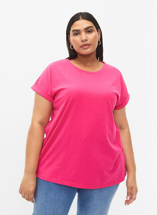 Zizzifashion Short sleeved cotton blend t-shirt, Raspberry Sorbet, Model image number 0