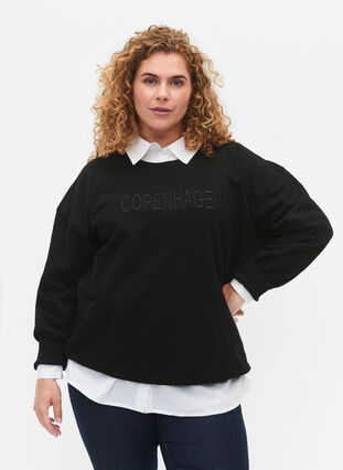 Zizzifashion Sweatshirt with embroidered text, Black Copenhagen , Model image number 0