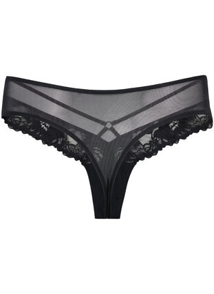 Zizzifashion Lace thong with string and mesh, Black, Packshot image number 1