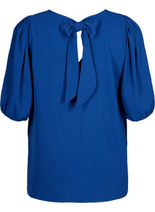 Zizzifashion Short-sleeved blouse with a bow at the back, Estate Blue, Packshot image number 1