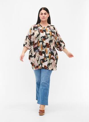 Zizzifashion Viscose Tunic with Print, Black AOP, Model image number 2