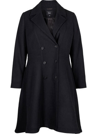 Zizzifashion A-line wool coat with pockets, Black, Packshot image number 0