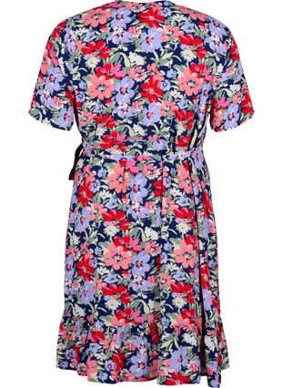 Zizzifashion Printed wrap dress with short sleeves, Multi Big Flower AOP, Packshot image number 1