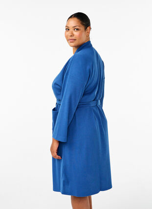 Zizzifashion Bathrobe with pockets and tie belt, Blue Opal, Model image number 1