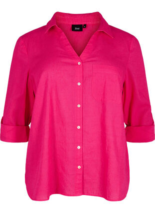 Zizzifashion Shirt blouse with button closure in cotton-linen blend, Bright Rose, Packshot image number 0