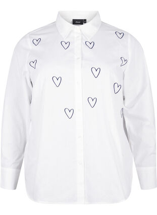 Zizzifashion Classic shirt with embroidered hearts, Bright Wh.W. Blue H., Packshot image number 0