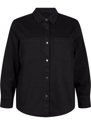 Zizzifashion Denim shirt with buttons and chest pockets, Black, Packshot image number 0