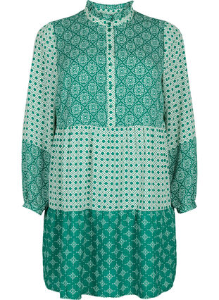 Zizzifashion A-shape dress with patterns and cutlines, Green AOP, Packshot image number 0