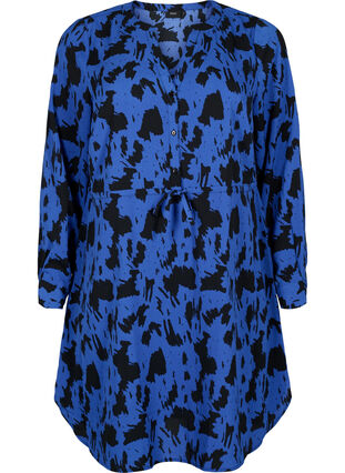 Zizzifashion Printed dress with drawstring at the waist, Black Blue AOP, Packshot image number 0