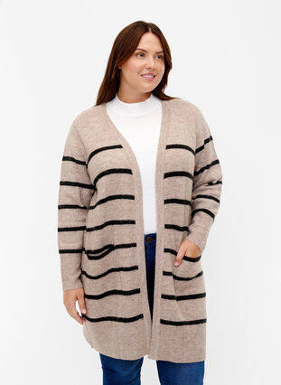 Zizzifashion Striped knit cardigan, Simply Taupe Mel., Model image number 0