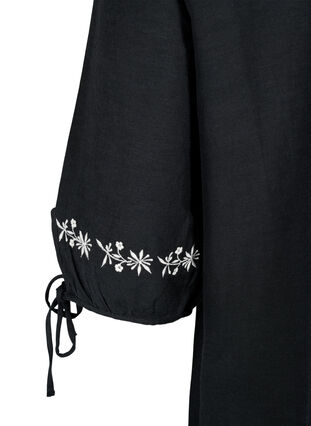 Zizzifashion Embroidered blouse in cotton blend with linen, Black W. EMB, Packshot image number 3