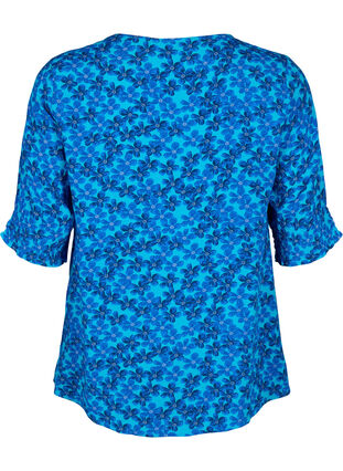 Zizzifashion Viscose blouse with buttons, Blue Small Flower, Packshot image number 1