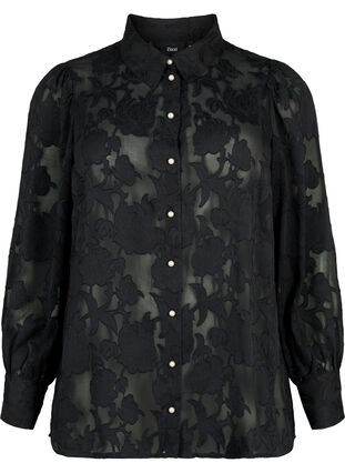 Zizzifashion Jacquard shirt with pearl buttons, Black, Packshot image number 0