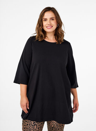 Zizzifashion A-shape tunic with 3/4 sleeves, Black, Model image number 0