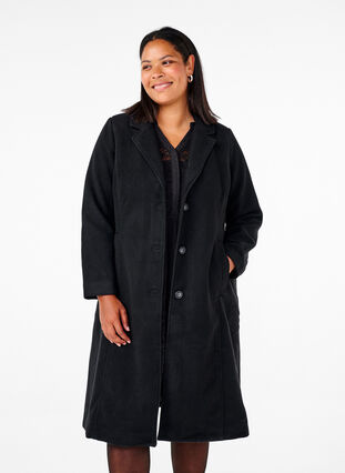 Zizzifashion Long wool coat with pockets, Black, Model image number 0