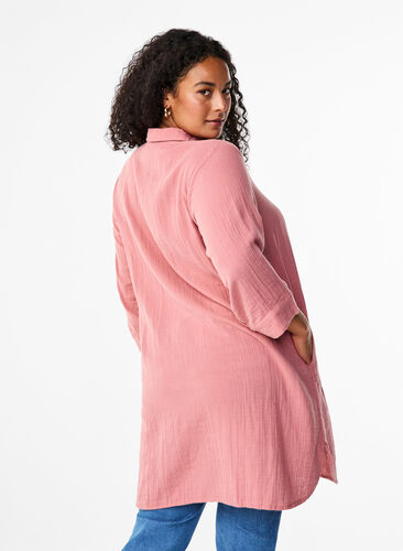 Zizzifashion Long shirt in cotton muslin, Old Rose, Model image number 1