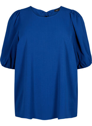 Zizzifashion Short-sleeved blouse with a bow at the back, Estate Blue, Packshot image number 0