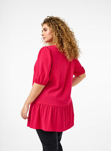 Zizzifashion Tunic in viscose with ties, Bright Rose, Model image number 1