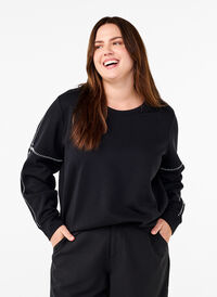 Sweatshirt with contrast stitching, Black, Model
