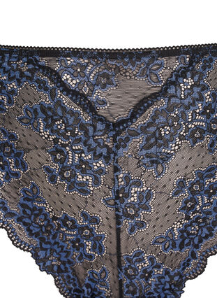 Zizzifashion G-string with contrast-coloured lace, Black w Blue , Packshot image number 2