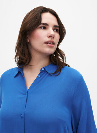 Zizzifashion Viscose shirt dress with short sleeves, Victoria blue, Model image number 2