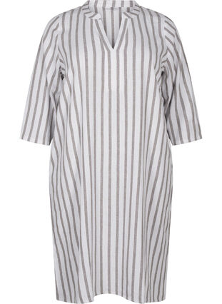 Zizzifashion Striped tunic dress in linen-viscose mix, White Stripe, Packshot image number 0