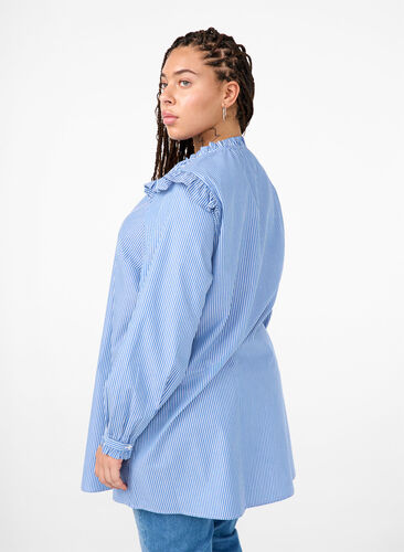 Zizzifashion Striped tunic with ruffle details, Princess Blue W. St., Model image number 1