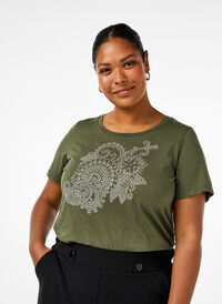 Cotton t-shirt with rhinestone motif, Thyme w. Rhinestones, Model