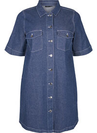 Pinstripe denim dress with chest pockets