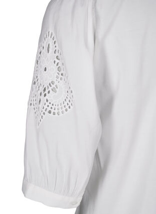 Zizzifashion Shirt blouse with ruffles and broderie anglaise, Bright White, Packshot image number 3