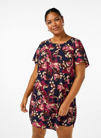 Dress with print and short sleeves, Ev.Bl.PurpleFl.AOP, Model