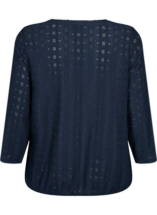 Zizzifashion Blouse with broderie anglaise and 7/8 sleeves, Navy Blazer, Packshot image number 1