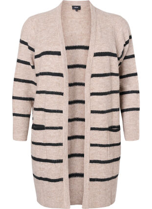 Zizzifashion Striped knit cardigan, Simply Taupe Mel., Packshot image number 0