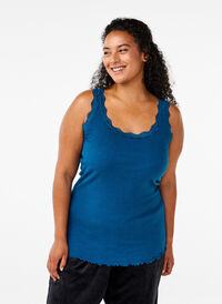 Top with lace trim, Blue Opal, Model